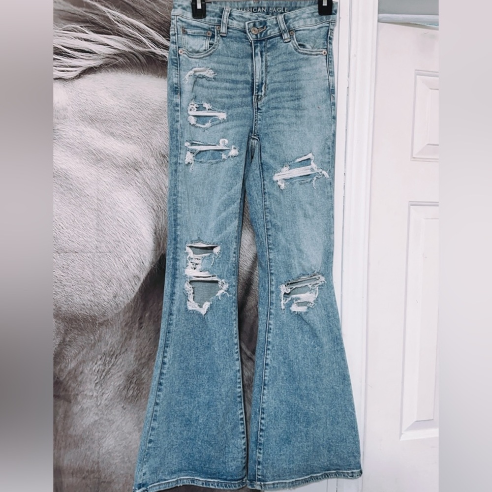 American Eagle distressed flare jeans